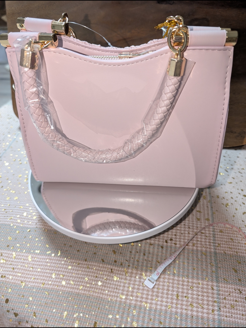 H-115 bebe Erika Mini Shopper Textured Top-Handle Satchel In Dusty Pink - Picture 5 of 9